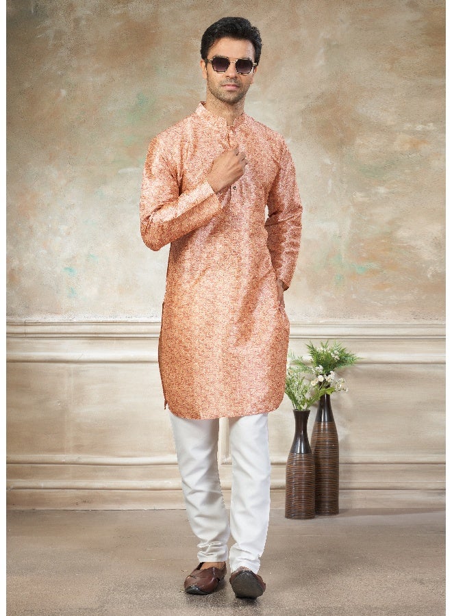 OUTLUK Peach Premium Silk Kurta for Men - Image 1